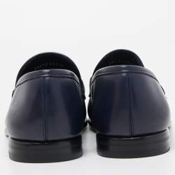 Pre Owned Salvatore Ferragamo Navt Blue Leather Connor Slip On Loafers Size 45