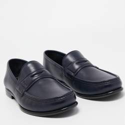 Pre Owned Salvatore Ferragamo Navt Blue Leather Connor Slip On Loafers Size 45