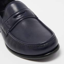 Pre Owned Salvatore Ferragamo Navt Blue Leather Connor Slip On Loafers Size 45