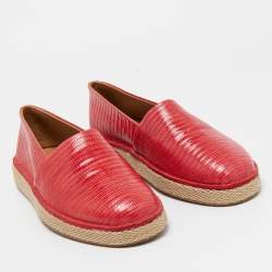 Salvatore Ferragamo Red Lizard Leather Slip On Espadrille Size 42