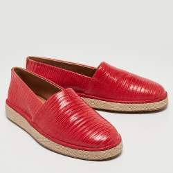 Salvatore Ferragamo Red Lizard Leather Lampedusa Slip-On Espadrilles Size 43