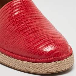 Salvatore Ferragamo Red Lizard Leather Lampedusa Slip-On Espadrilles Size 43
