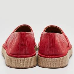 Salvatore Ferragamo Red Lizard Leather Lampedusa Slip-On Espadrilles Size 43