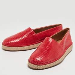 Salvatore Ferragamo Red Lizard Leather Lampedusa Slip-On Espadrilles Size 43