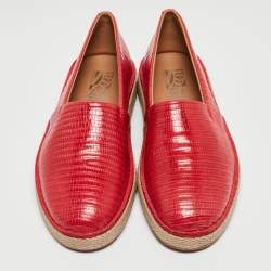 Salvatore Ferragamo Red Lizard Leather Lampedusa Slip-On Espadrilles Size 43
