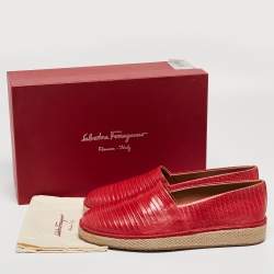 Salvatore Ferragamo Red Lizard Leather Lampedusa Slip-On Espadrilles Size 43