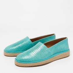 Salvatore Ferragamo Turquoise Lizard Lampedusa Espadrilles Size 43