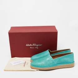 Salvatore Ferragamo Turquoise Lizard Lampedusa Espadrilles Size 43