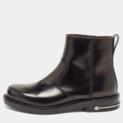 Ferragamo black leather boots discount back zip wedge heel