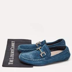 Pre Owned Salvatore Ferragamo Blue Suede Gancini Loafers Size 40.5