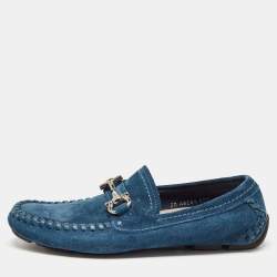 Pre Owned Salvatore Ferragamo Blue Suede Gancini Loafers Size 40.5
