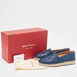 Pre Owned Salvatore Ferragamo Blue Crocodile Lampedusa Espadrilles Size 42