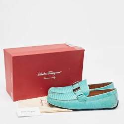 Salvatore Ferragamo Mint Green Lizard Sardegna Loafers Size 44