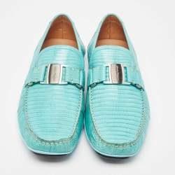 Salvatore Ferragamo Mint Green Lizard Sardegna Loafers Size 44