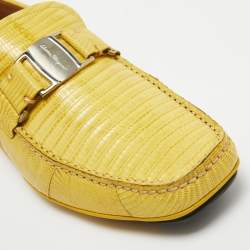 Pre Owned Salvatore Ferragamo Yellow Lizard Sardegna Loafers Size 43