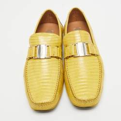 Pre Owned Salvatore Ferragamo Yellow Lizard Sardegna Loafers Size 43