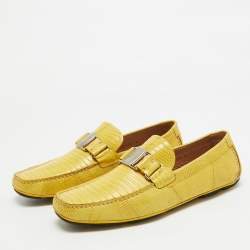 Pre Owned Salvatore Ferragamo Yellow Lizard Sardegna Loafers Size 43