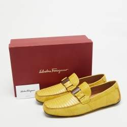 Pre Owned Salvatore Ferragamo Yellow Lizard Sardegna Loafers Size 43