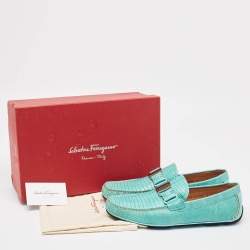 Salvatore Ferragamo Aqua Green Lizard Sardegna Loafers Size 43