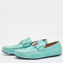 Salvatore Ferragamo Aqua Green Lizard Sardegna Loafers Size 43