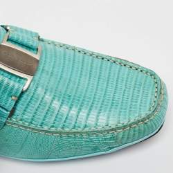 Salvatore Ferragamo Aqua Green Lizard Sardegna Loafers Size 43