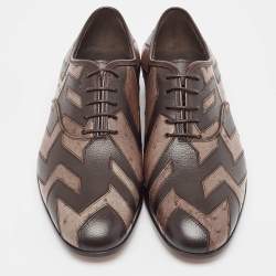 Salvatore Ferragamo Brown Ostrich and Leather Gris Oxfords Size 41