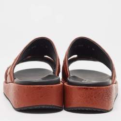 Salvatore Ferragamo Brown Ostrich Lutfi Platform Slides Size 41