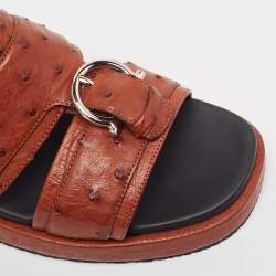 Salvatore Ferragamo Brown Ostrich Lutfi Platform Slides Size 41