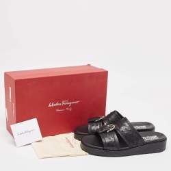 Salvatore Ferragamo Black Ostrich Lutfi Platform Slides Size 41.5