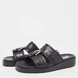 Salvatore Ferragamo Black Ostrich Lutfi Platform Slides Size 41.5
