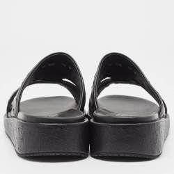 Salvatore Ferragamo Black Ostrich Lutfi Platform Slides Size 41.5