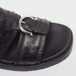 Salvatore Ferragamo Black Ostrich Lutfi Platform Slides Size 41.5