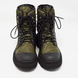 Salvatore Ferragamo Green/Black Nylon and Leather Rally Combat Boots Size 44