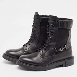 Salvatore Ferragamo Black Leather and Fabric Ankle Boots Size 40