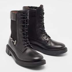 Salvatore Ferragamo Black Leather and Fabric Ankle Boots Size 40