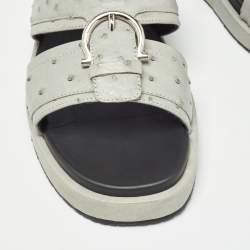 Salvatore Ferragamo Grey Ostrich Lutfi Platform Slides Size 40.5