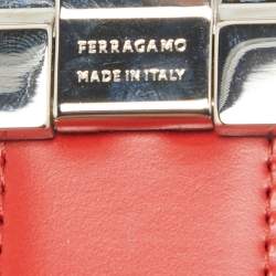 Pre Owned Salvatore Ferragamo Black/Red Leather Reversible Gancini Belt Cut to Size