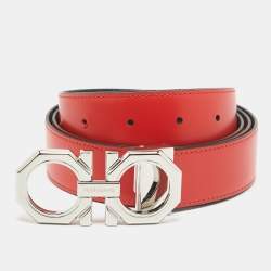 Pre Owned Salvatore Ferragamo Black/Red Leather Reversible Gancini Belt Cut to Size