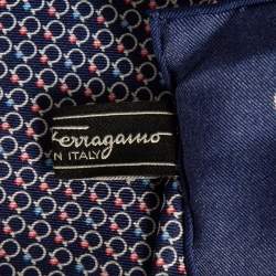Pre Owned Salvatore Ferragamo Blue Silk Gancini Pocket Square