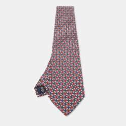 Pre Owned Salvatore Ferragamo Red/Blue Printed Silk Traditional Tie 