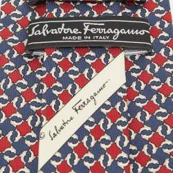 Pre Owned Salvatore Ferragamo Red/Blue Printed Silk Traditional Tie 