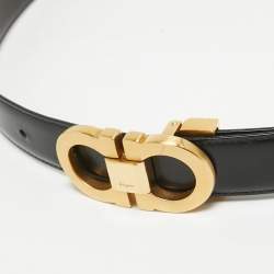 Pre Owned Salvatore Ferragamo Black/Dark Brown Leather Gancini Cut to Size Reversible Belt
