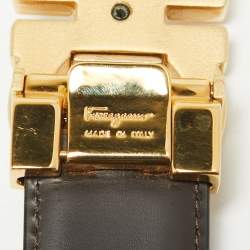 Pre Owned Salvatore Ferragamo Black/Dark Brown Leather Gancini Cut to Size Reversible Belt