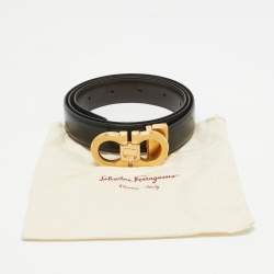 Pre Owned Salvatore Ferragamo Black/Dark Brown Leather Gancini Cut to Size Reversible Belt