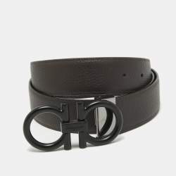 Pre Owned Salvatore Ferragamo Black/Dark Brown Leather Gancini Reversible Cut to Size Belt