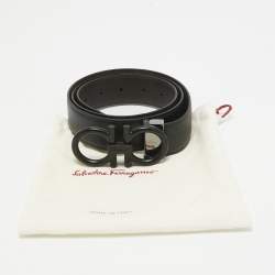Pre Owned Salvatore Ferragamo Black/Dark Brown Leather Gancini Reversible Cut to Size Belt