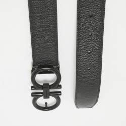Pre Owned Salvatore Ferragamo Black/Dark Brown Leather Gancini Reversible Cut to Size Belt