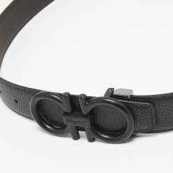 Pre Owned Salvatore Ferragamo Black/Dark Brown Leather Gancini Reversible Cut to Size Belt