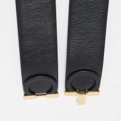 Pre Owned Salvatore Ferragamo Black Leather Gancini Buckle Belt 70CM