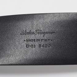 Pre Owned Salvatore Ferragamo Black Leather Gancini Buckle Belt 70CM
